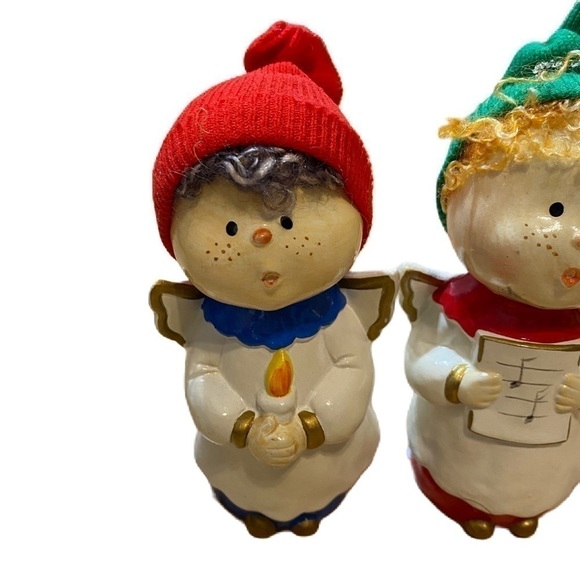 Vintage Carolers Paper Mache Christmas Decor Handmade in Korea Red Green - Picture 4 of 5